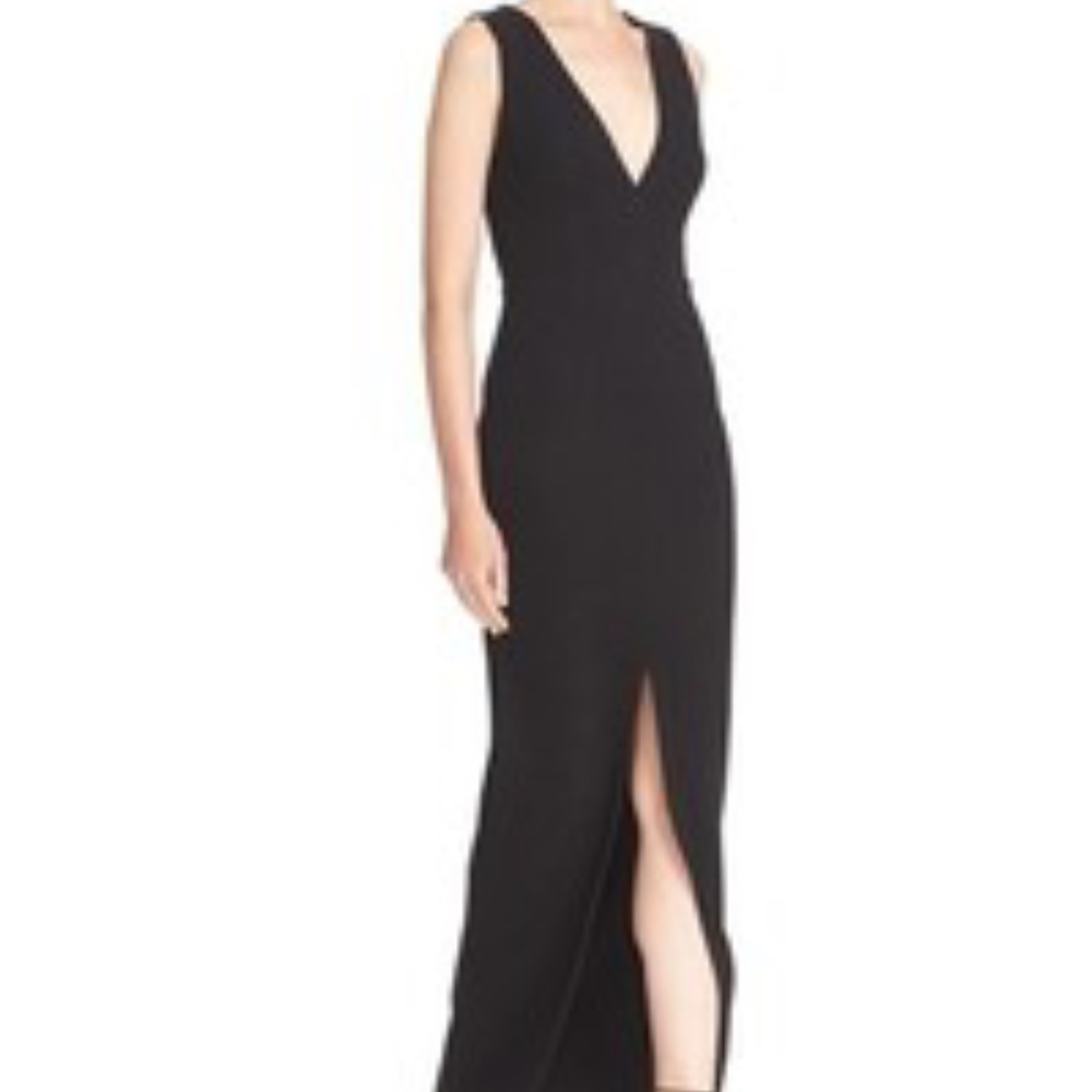 Alice + Olivia Black V-Neck Maxi Dress with Front Slit